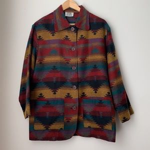 Vintage Aztec Print Oversized Jacket, S